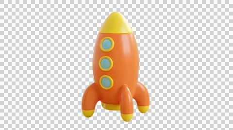 Orange 3d toy rocket ship with yellow nose Ilustración de archivo