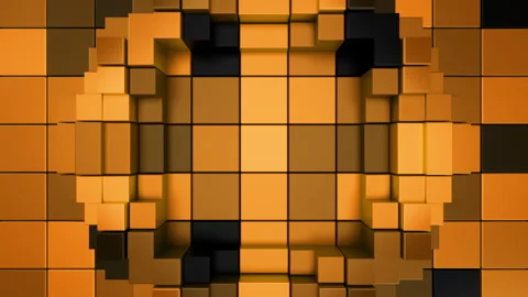 Orange 3D voxel geometric pattern background with looping motion. 3D rendering Stock Footage 325844238