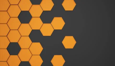 Orange abstract hexagonal background rendered on black Stock Illustration