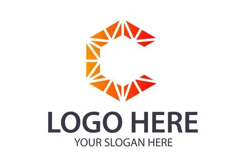 Orange Abstract Hexagonal Letter C Logo Design	 Stock Illustration