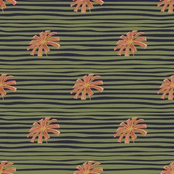 Orange abstract palm licuala leaf ornament seamless pattern. Green and navy b Stock Illustration