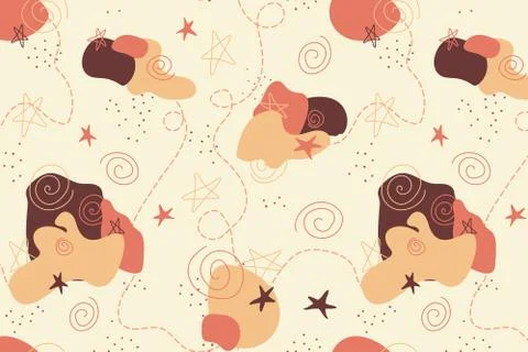 Orange abstract sleepy vector seamless pattern Stock Illustration