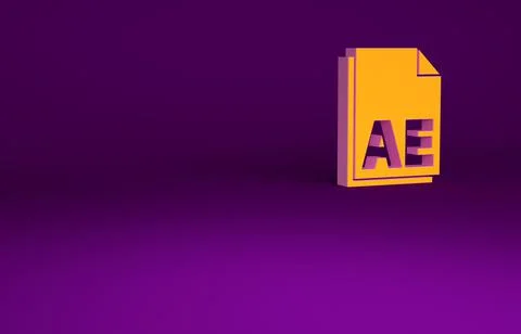 Orange AE file document icon isolated on purple background. Minimalism concep 스톡 일러스트