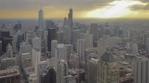 Orange Afternoon Clouds over Chicago Skyline Stock Footage 63101567