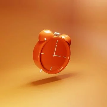 Orange alarm clock simple icon template time 3d illustration on pastel Stock Illustration