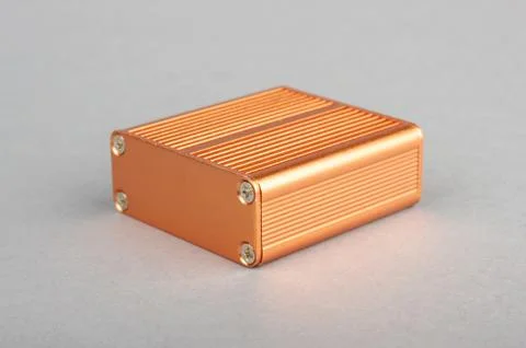 Orange aluminium enclosure for electronics projects Stock Photos