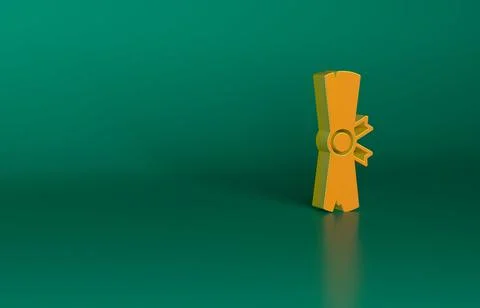 Orange Ancient papyrus scroll icon isolated on green background. Parchment paper Stock Illustration