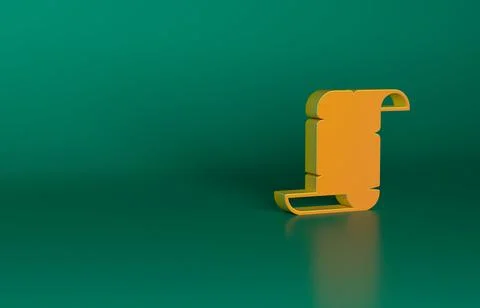 Orange Ancient papyrus scroll icon isolated on green background. Parchment paper Stock Illustration