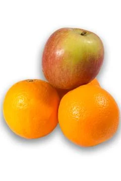 Orange and apple creating a triangular pyramid Fotos de archivo