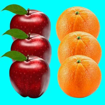Orange and apple fruit background on light blue background 1 Stock Illustration