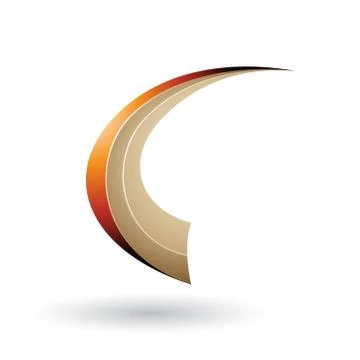Orange and Beige Dynamic Flying Letter C Vector Illustration Stock Illustration