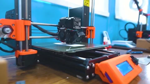 Orange and black 3d printer printing rectangle white shape Stock Footage 163255700