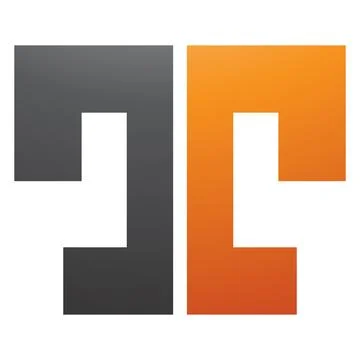 Orange and Black Bold Split Shaped Letter T Icon Stock Illustration