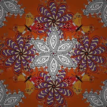 On orange and black colors. Vector illustration. Seamless pattern in vintage sty Stock Illustration