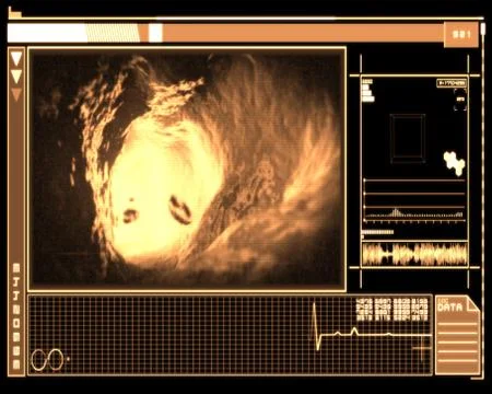 Orange and black digital interface showing vein interior Illustrazione stock