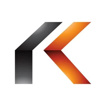 Orange and Black Glossy Folded Letter K Icon Stock Illustration