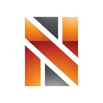 Orange and Black Glossy Rectangle Shaped Letter N Icon Stock Illustration