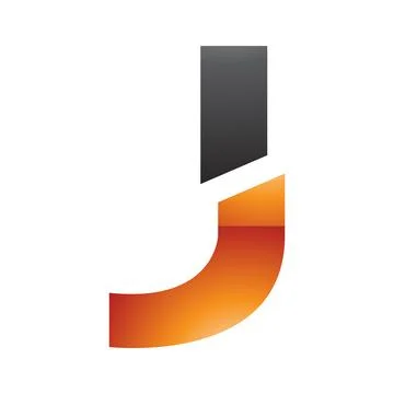 Orange and Black Glossy Split Shaped Letter J Icon Stock Illustration