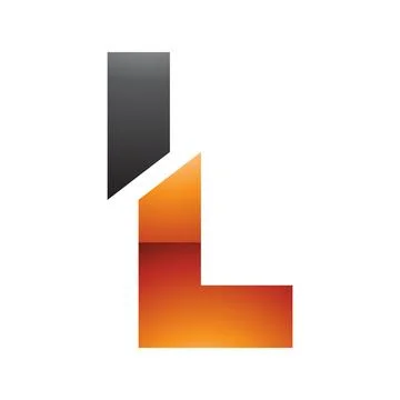 Orange and Black Glossy Split Shaped Letter L Icon Stock Illustration
