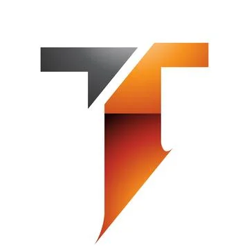Orange and Black Glossy Split Shaped Letter T Icon Stock Illustration