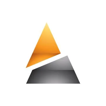 Orange and Black Glossy Split Triangle Shaped Letter A Icon Stock Illustration