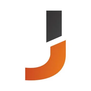Orange and Black Split Shaped Letter J Icon Stock Illustration