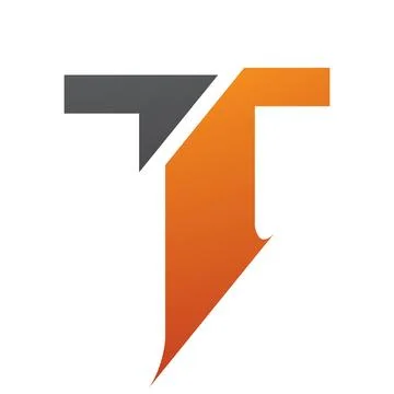 Orange and Black Split Shaped Letter T Icon Stock Illustration