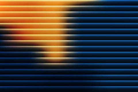 Orange and blue abstract horizontal light streaks on dark background Stock Illustration