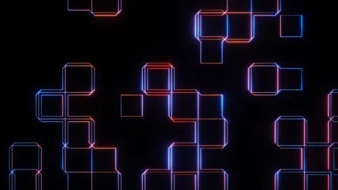 Orange and Blue Abstract Neon Glowing Moving Squares Background VJ Loop Stock Footage 246532700