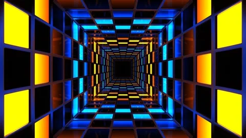 Orange and Blue Bright Square Screens Tunnel Background VJ Loop in 4K 스톡 동영상 308452519