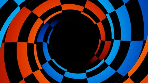 Orange and blue checker rotating spiral tunnel loop animation Stock Footage 234071697