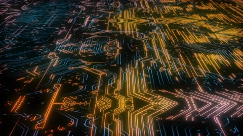 Orange and blue electronic circuid board with HTML code. Stock Footage 152300140