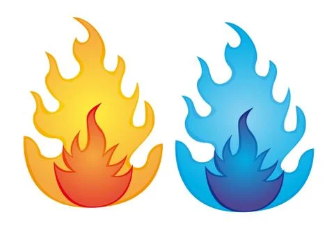 Orange and blue fire over white background. vector illlustration 스톡 일러스트