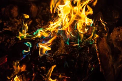 Orange and blue flames of fire Stock Photos