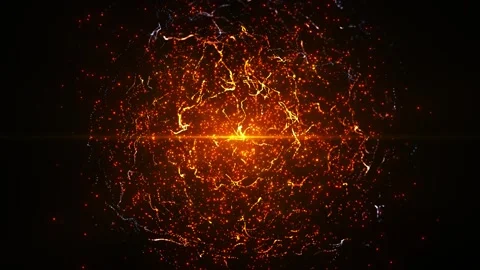 Orange and blue glowing particles with electric energy lines pulsate dynamica Stock Footage 312814780