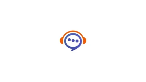 Orange and blue gradient chat bubble with headphones and three dots logo on.. Stock Footage 321854921
