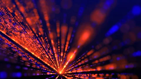 Orange and blue light rays and shining particles on dark background. 스톡 동영상 244940759