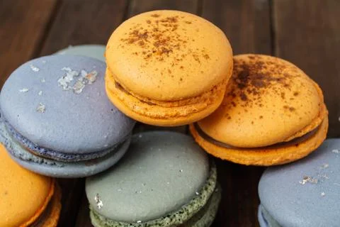 Orange and blue macaroons Stock Photos