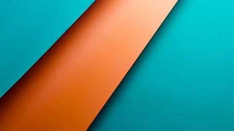 Orange and blue metallic flat lay background with sharp layers and shadows .. Stock Photos