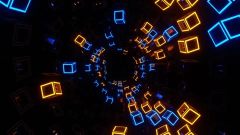 Orange and Blue Movement Through Strobe Squares Background VJ Loop in 4K Stock Footage 307093544