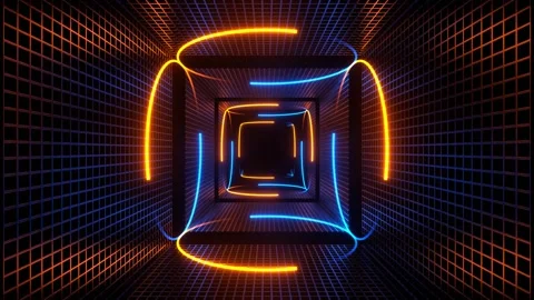 Orange and Blue Neon Circle Lights in Square Frames Background VJ Loop in 4K Stock Footage 309016455