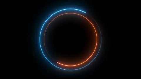 Orange and blue neon circle with dark background ring Video stock 318213734