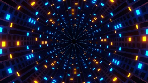 Orange and Blue Neon Circular Light Strobe Tunnel Background VJ Loop in 4K Stock Footage 307688541