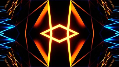 Orange and Blue Neon Light Moves Along Grate Kaleidoscope Background VJ Loop 스톡 동영상 336326838
