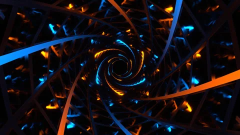 Orange and Blue Neon Lines Tunnel with Mirror Frames Background VJ Loop in 4K Stock Footage 343270687