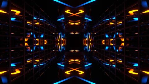 Orange and Blue Neon Reflective Tunnel Background VJ Loop in 4K Stock Footage 342279288