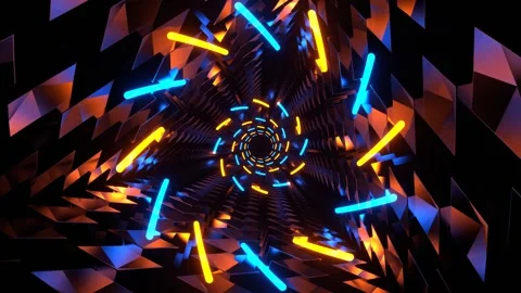 Orange and Blue Neon Spirals in Triangular Tunnel Background VJ Loop in 4K Stock Footage 314177521