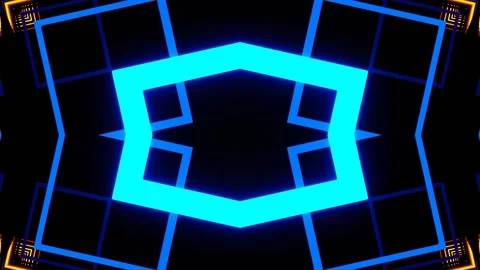 Orange and Blue Neon Square Shapes Kaleidoscope Background VJ Loop in 4K Vídeos de archivo 339091919
