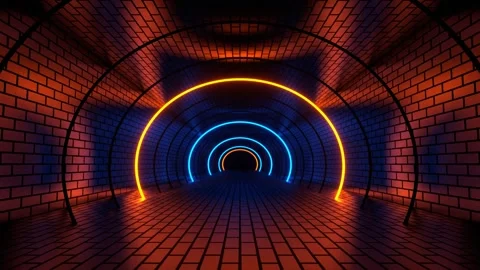 Orange and Blue Neon Strobe Brick Tunnel Background VJ Loop in 4K Stock Footage 279390931