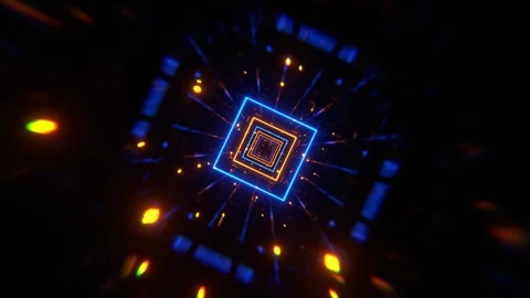 Orange and Blue Neon Strobe Frame Tunnel Background VJ Loop in 4K Stock Footage 294920022